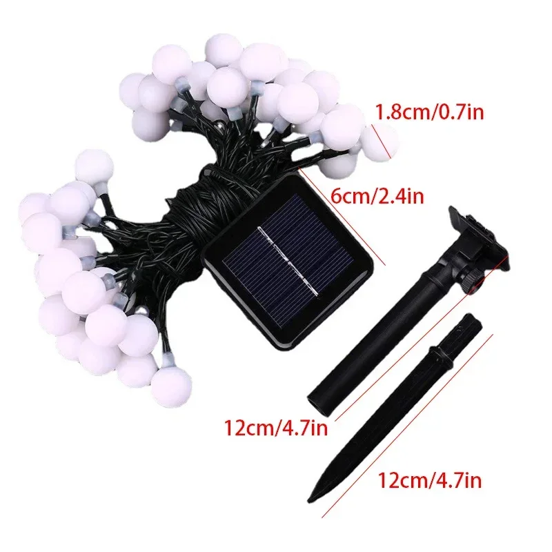 Small White Ball Solar String Lights For Garden Yard Porch Party Yard Fence Decor Christmas Holiday Lighting