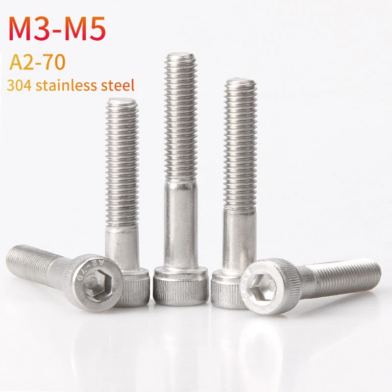 A2-70 High Tensile 304 Stainless Steel Extra Long Half Thread DIN912 Inner Hex Cup Head Bolts M4 M5 20~25Pcs Bulk Pack