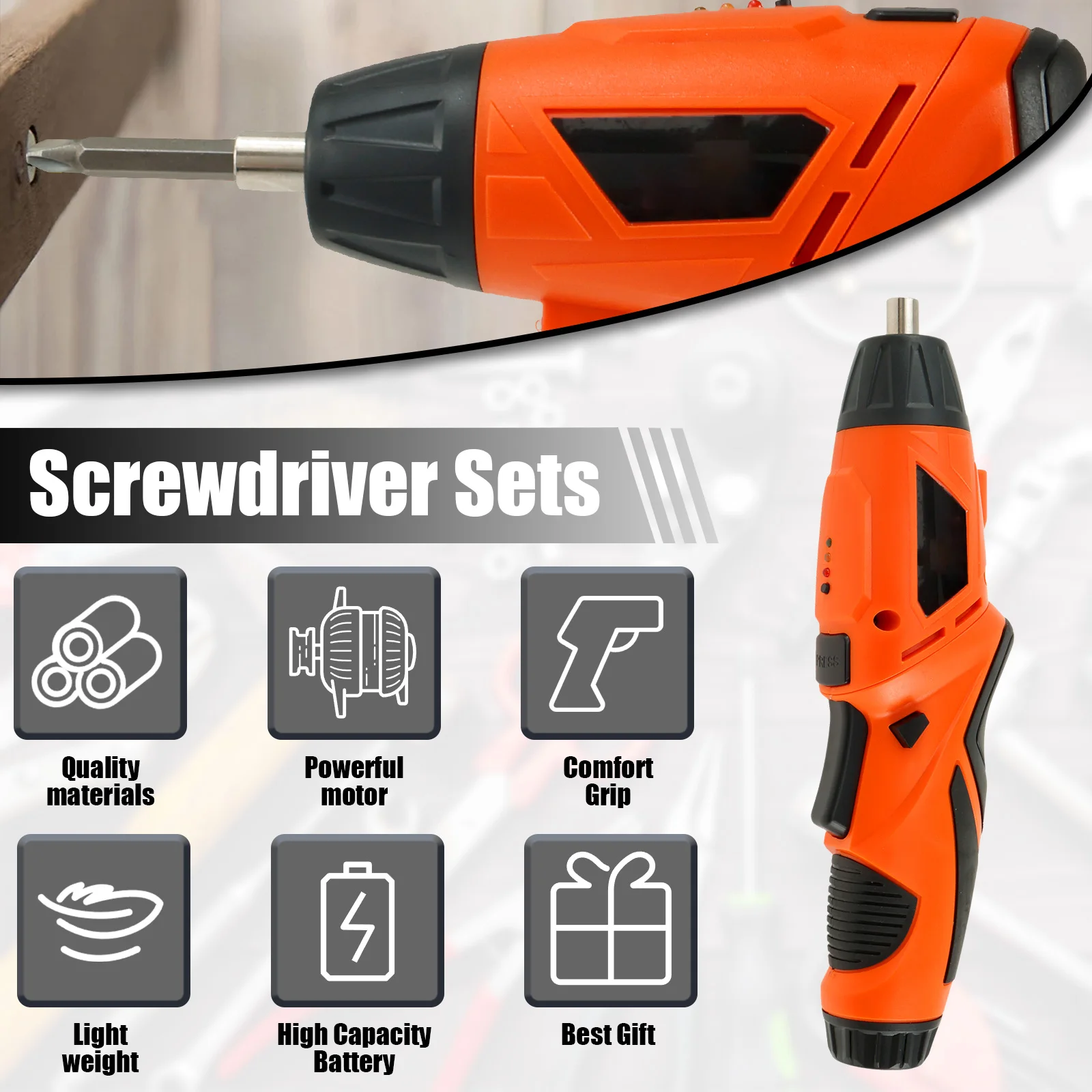 Cordless Screwdriver Set 1300mAh Rechargeable Electric Screwdriver Kit with LED Light 4.2V 250RPM Lightweight Screwdriver with