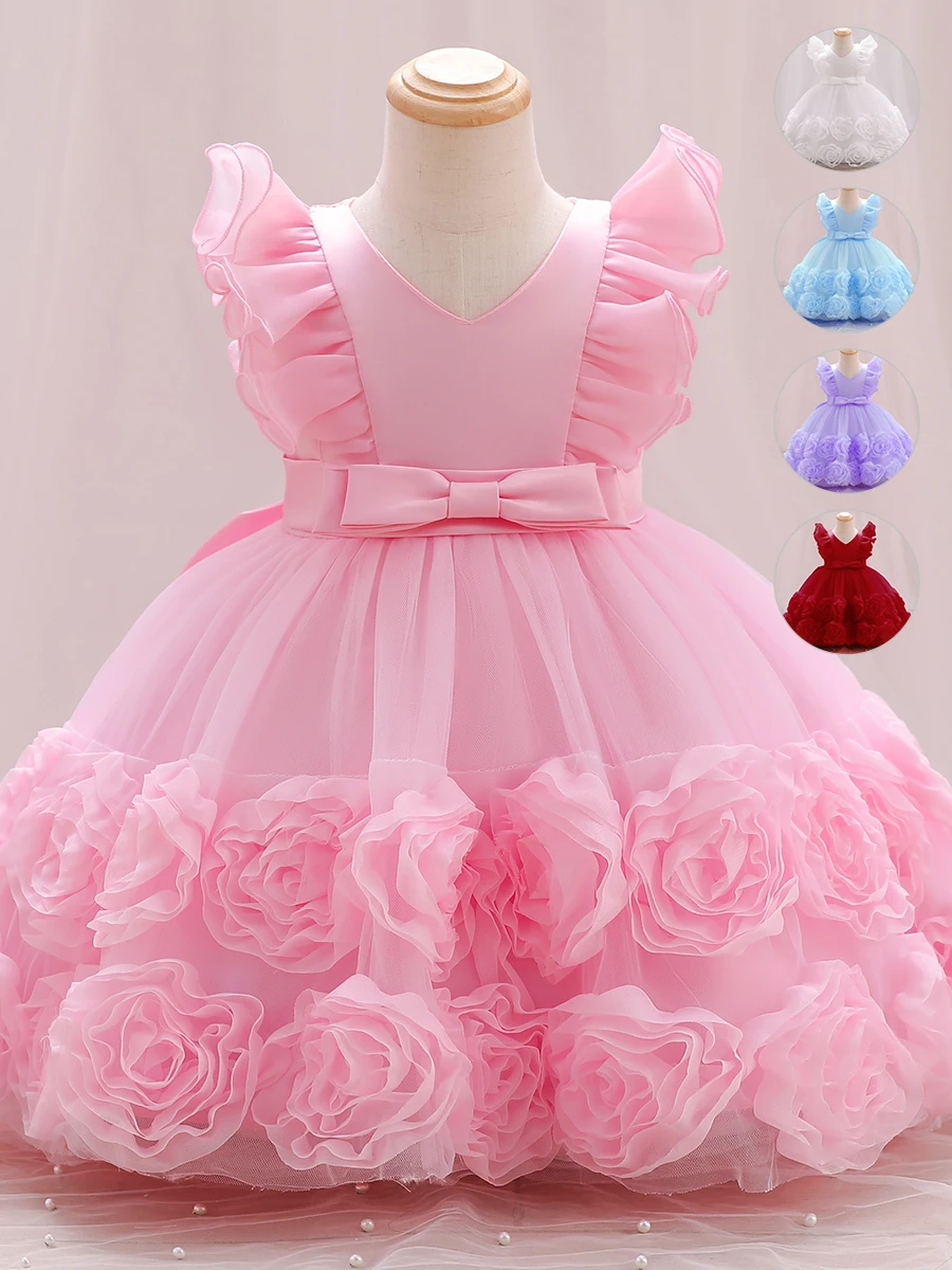 Feifei-Vestido de princesa para bebé, manga, saia, adequado para bebé de 2 a 12 anos