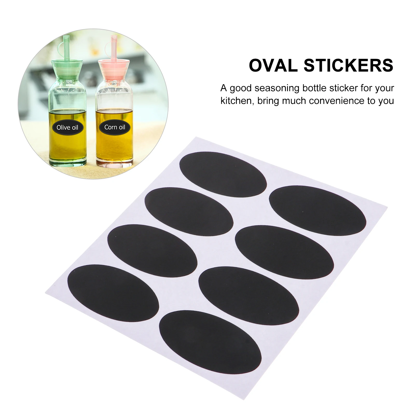 

148 pcs Seasoning Bottle Labels Black Matte Spice Jar Stickers Self Adhesive Kitchen Oval Classification Folder