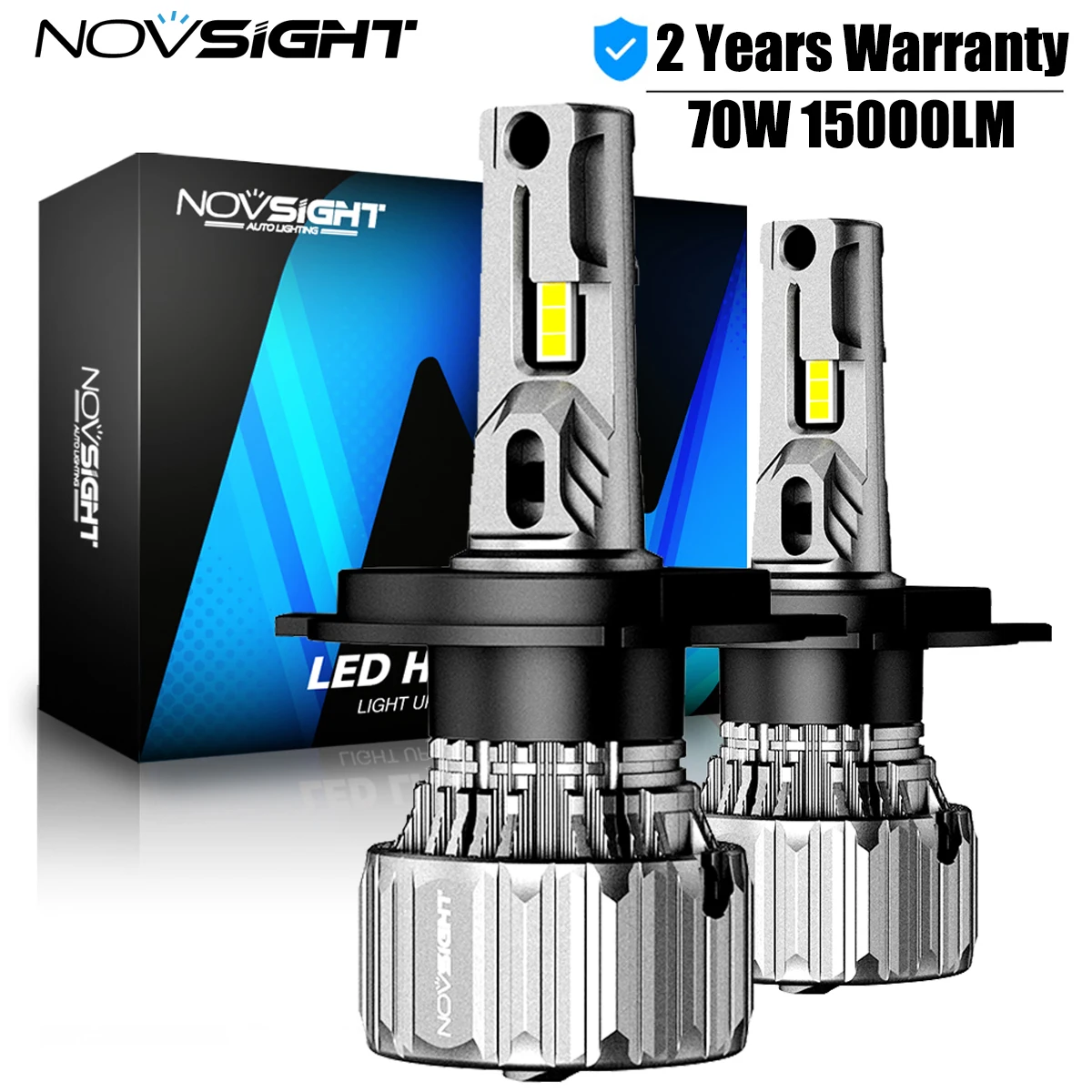 NOVSIGHT Car H4 LED Light H11 H8 H9 H1 H3 9005 9006 H13 Car Headlight Bulbs 70W 15000LM 6500K Mini Size Plug and Play Headlamp