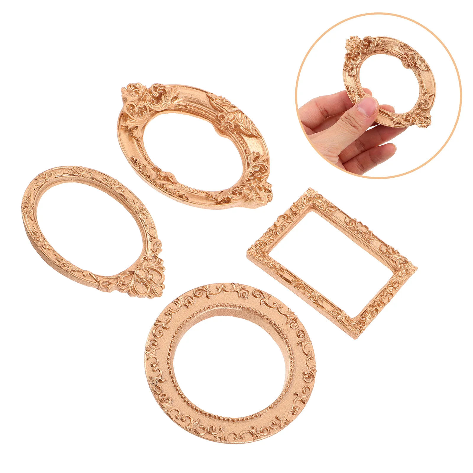 

4Pcs Mini Vintage Resin Picture Frames European Retro Style Jewelry Display Photography Prop Home Decoration Vintage Frames Set
