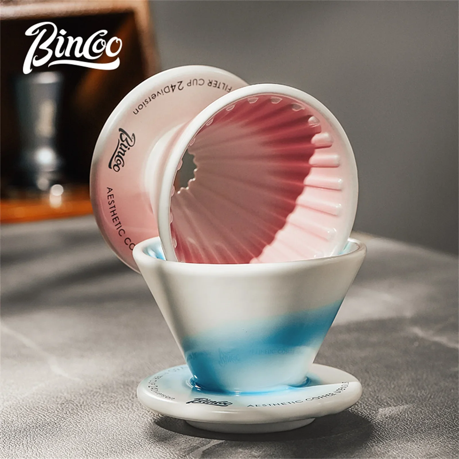 Bincoo-Hand-Brewed Coffee Filter Cup, Ceramic Drip Filter, Sharing Pot Set, Colorful Utensils