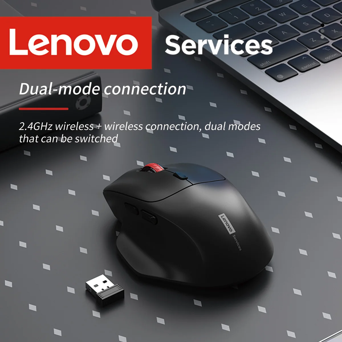 Lenovo Ergonomic Wireless Mouse Game And Office Use With Mute Button Dual-Mode Connection Large-Capacity Battery Ultra-Low Delay