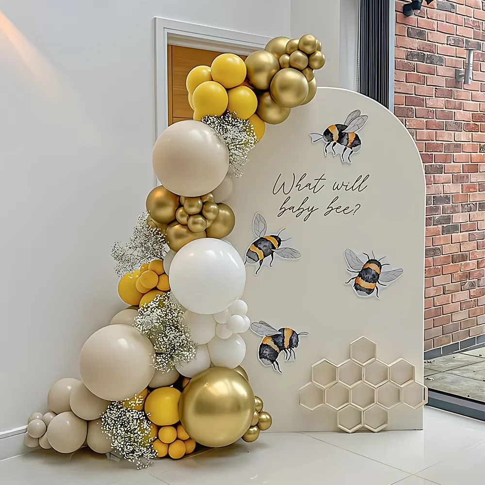 Guirlande de 99 ballons en latex jaune citron et or métallisé, kit d'arche de ballons à l'hélium blanc sable et jaune de 5/10/18 pouces pour fête d'anniversaire