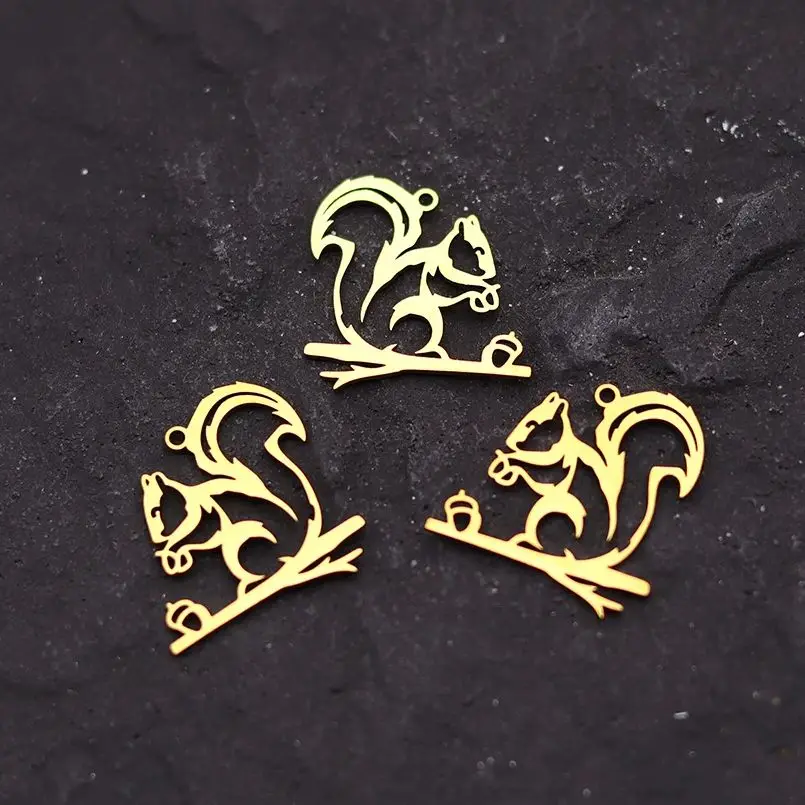 3pcs Cute Squirrel Eat Pinecones Charms for Jewelry Making Bracelets Earrings Stainless Steel Pendant DIY Handmade Kids Gifts