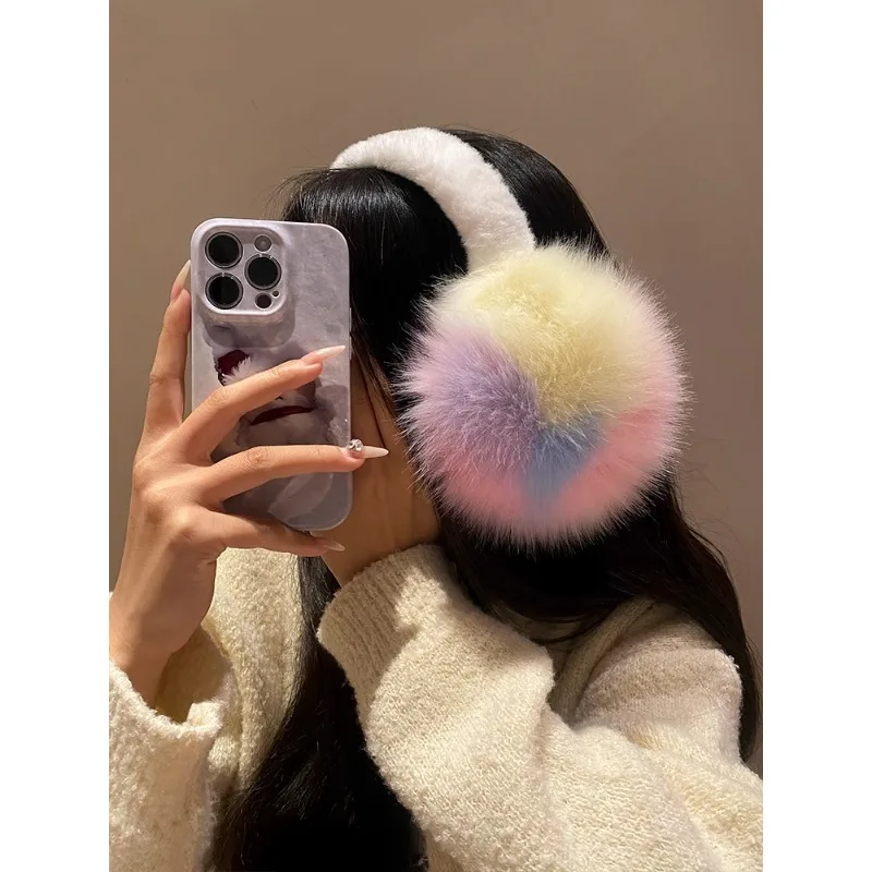 Fashion Rainbow Color Earmuffs 2025 New Popular Dopamine Style Cool Sweet Windproof Ear Cover Winter Warm Accessories
