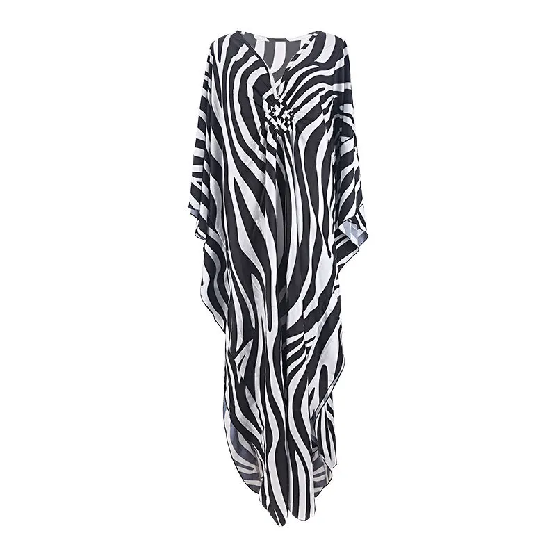 2024 sexy Zebra gestreiften Bikini Vertuschungen lässig Herbst Winter Seite Split Strand kleid Frauen Strand tragen Badeanzug vertuschen