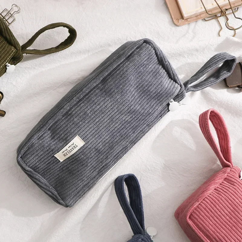 Soft Corduroy Large Capacity Pencil Bag Fountain Pen Case Multifunctional Stationery Box Zipper Pencil Pouch School Supplies