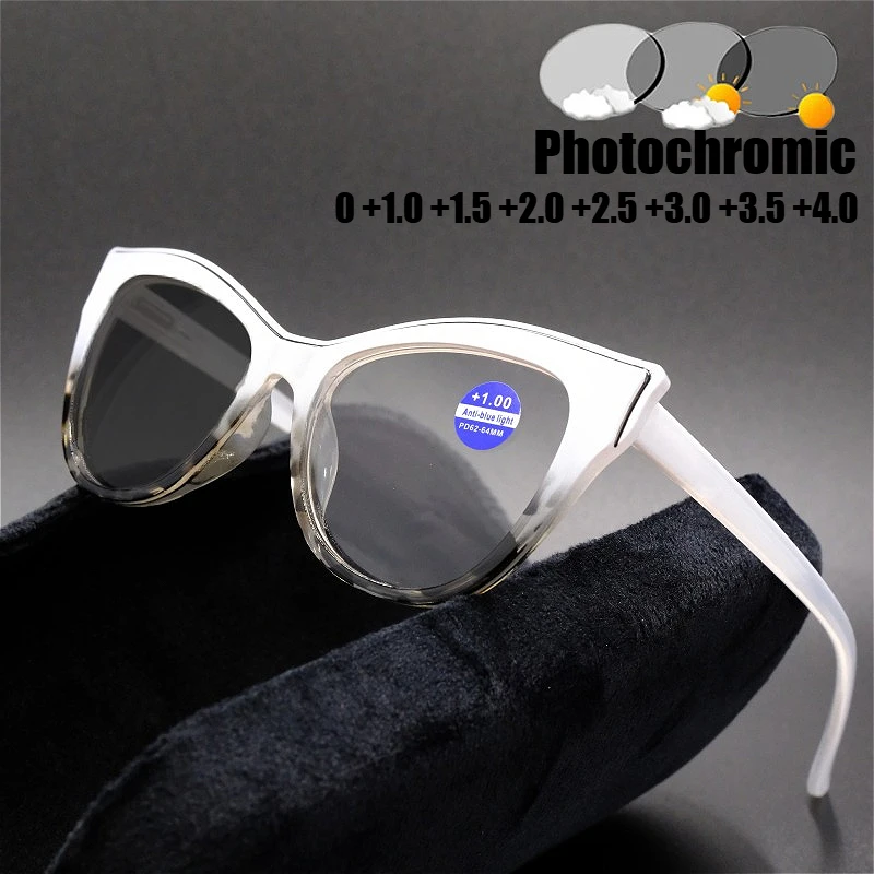 

Fashionable Cat Eye Photochromic Reading Glasses Leopard Blue Light Blocking Computer Glasses Indoor Outdoor UV Sunglasses