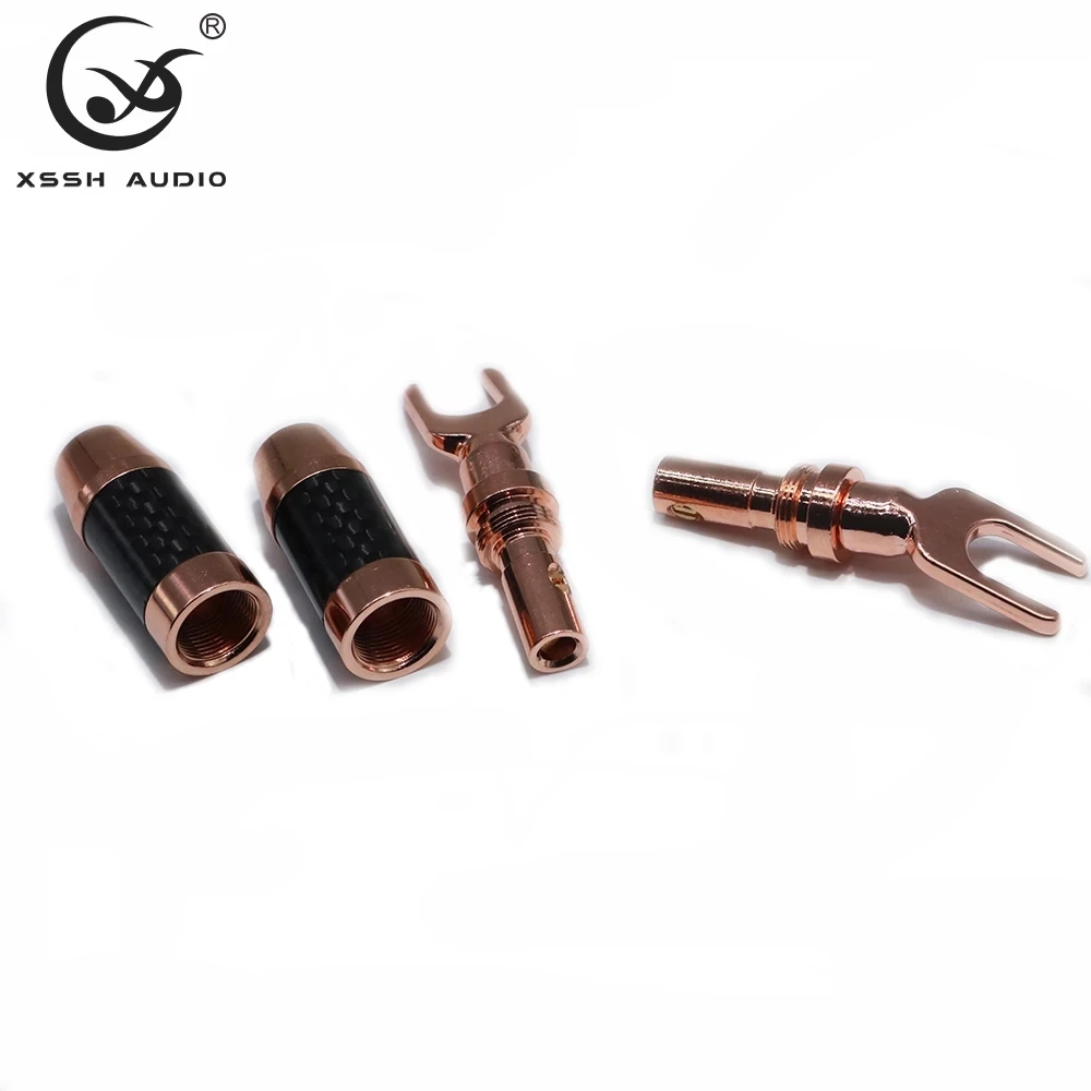 4 قطعة 8 قطعة XSSH OEM ODM لتقوم بها بنفسك النحاس مطلي الروديوم أو النحاس الأحمر اللون Y U-نوع 9 مللي متر كابل الصوت والفيديو المتكلم موصل الموز التوصيل