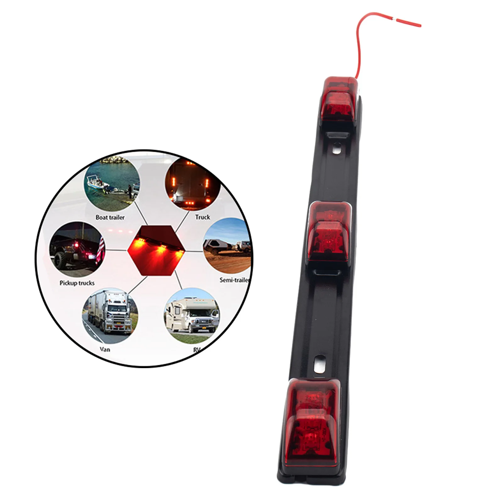 Truck Brake Light LED Strip Red ABS Plastic Rear Lamp for Trailer Vehicles Cargo Camper RV