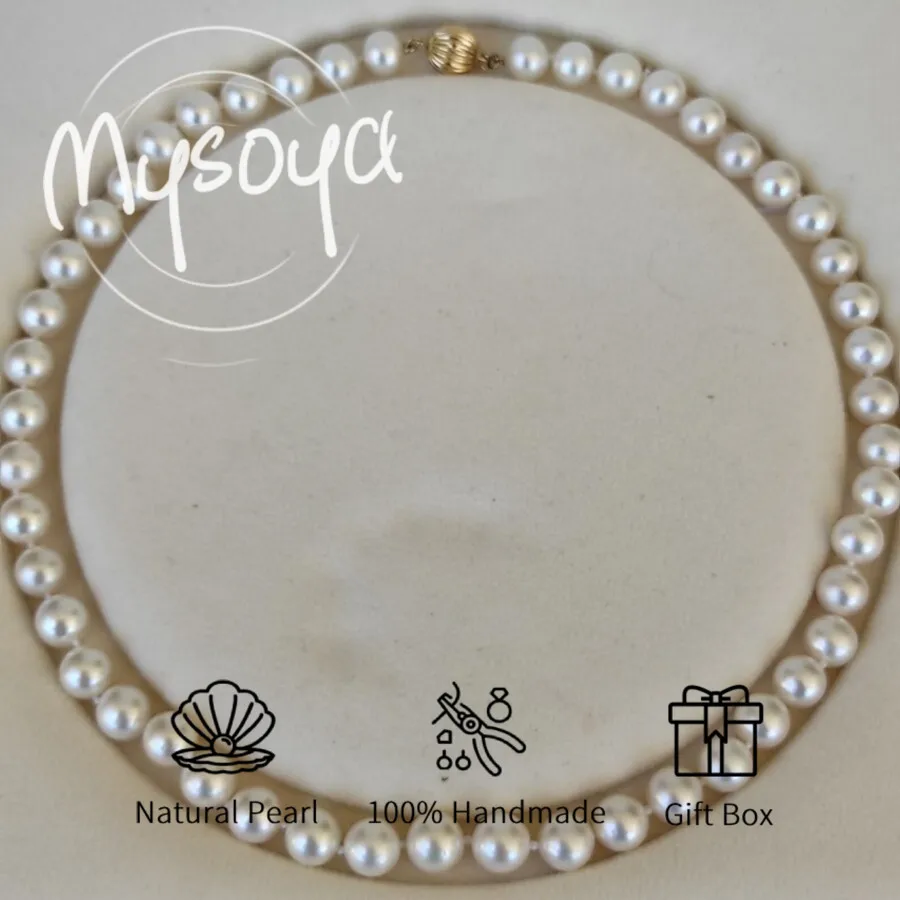 

MYSOYA 9-11mm White Freshwater Pearl Necklace For Women Men With Gift Box Perfect Gift For Wedding Birthday Christmas New Year