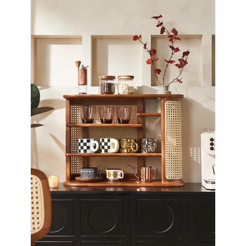 Massivholz Retro Rattan Rack Desktop Lagerregal Tee Haustier Teetisch Display Rack Kaffeetasse Kung Fu Teetasse