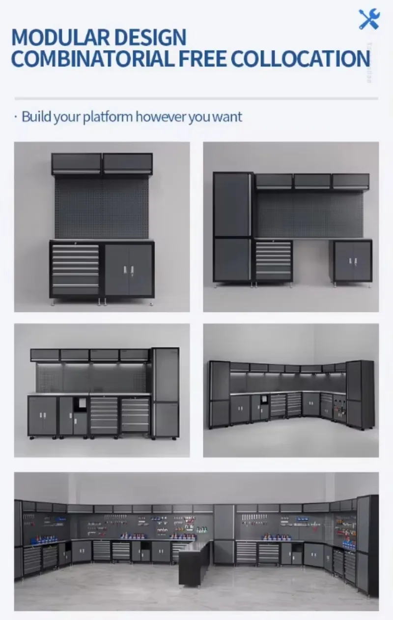 Black large steel combination workbench/garage cabinet system new black large steel combination tool furniture five
