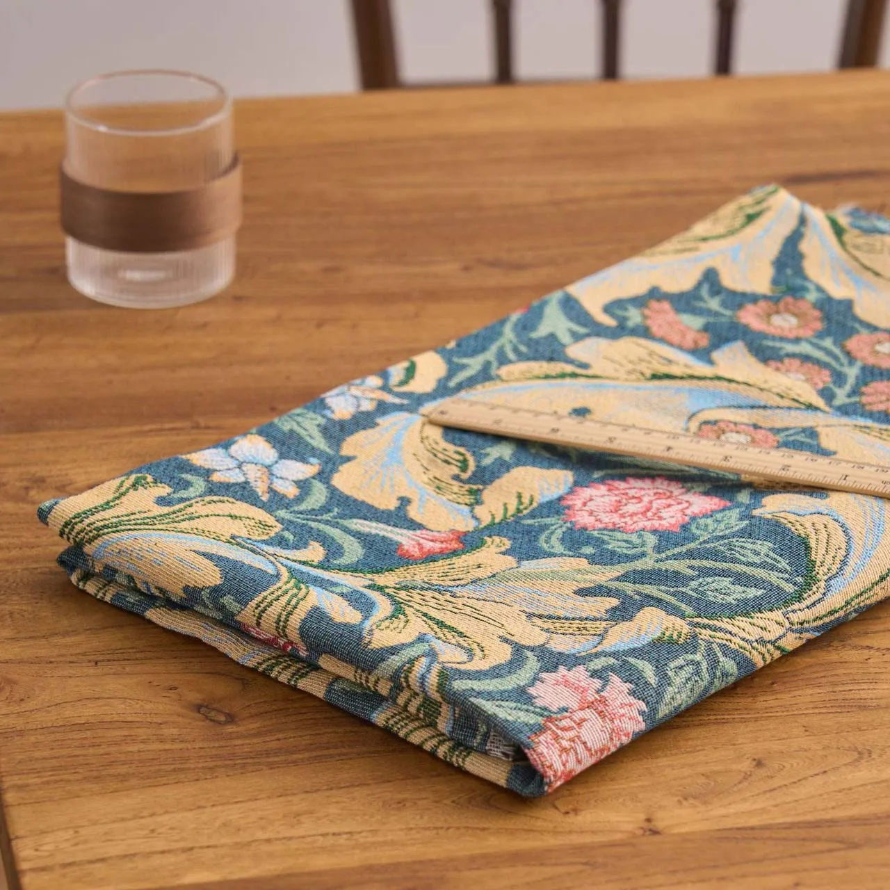 Vintage Blue Jacquard Fabric - Floral Fashion Textile for Bags & Apparel (per Meter)