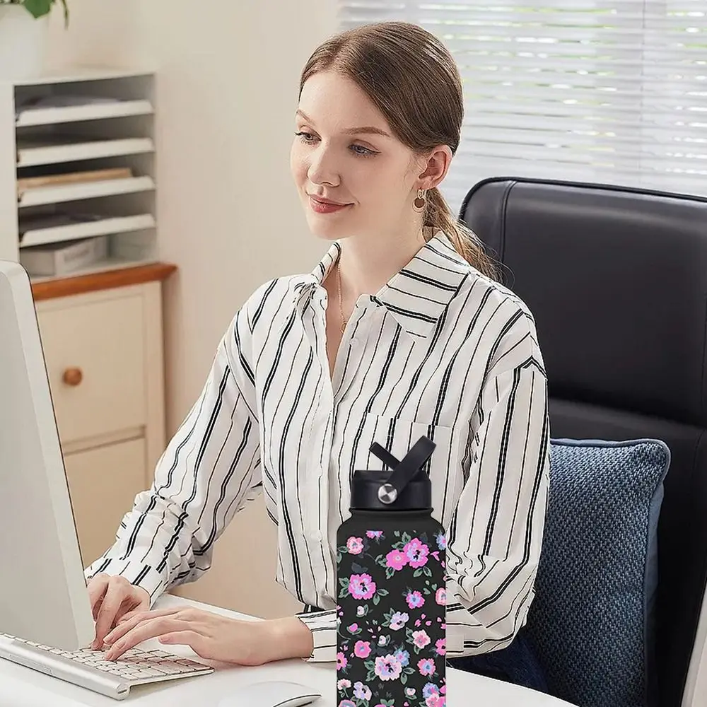 

Изолированный дорожный стакан из нержавеющей стали 304, соломенная крышка, дизайн ручки, стакан из нержавеющей стали, вакуумная изоляция, емкость 1 л