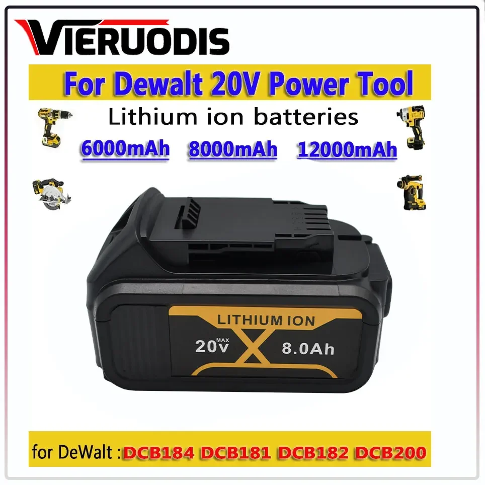 20V 8000mah for Dewalt DCB200 Rechargeable Li-ion Battery 20V MAX Replacement for DeWalt DCB184 DCB181 DCB182 DCB200 Power