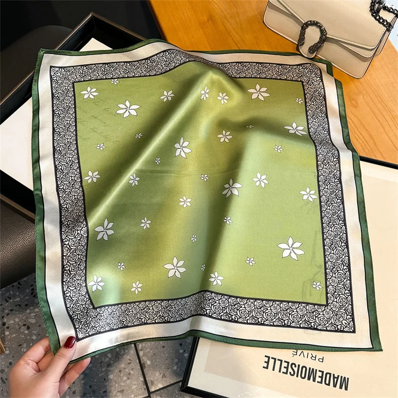 100% Silk Scarf Women Square Scarves Wrap Green Mulberry Silk Spring Fashion Luxury High Quality Headband Hijab