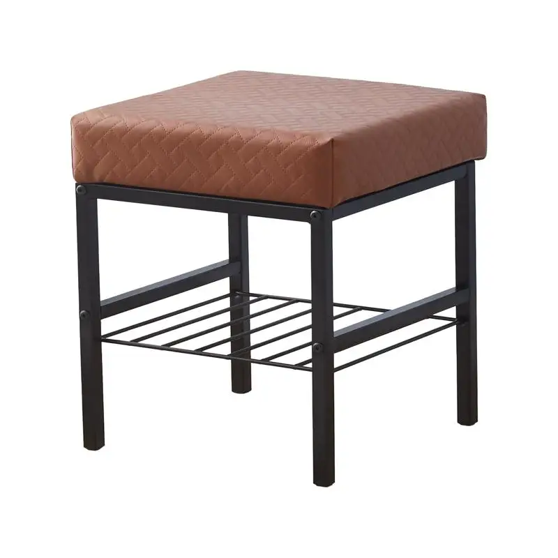 

Modern Vanity Footstool Ottoman, 13"x13"x16", Soft Padded Faux Leather Seat, Stylish Metal Legs, Anti-Slip Feet,