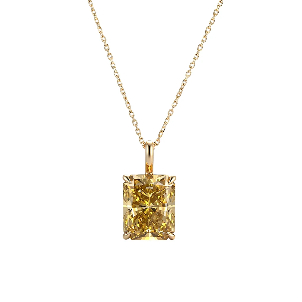 Provence 7 CT Champagne Moissanite Pendant for Women 14K Radiant Cut Necklace for Girlfriend AU750 Solid Gold Solitaire Pendants