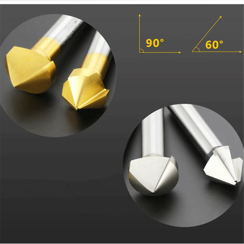 60/90/120 Degree Countersunk HSS Cutters – 1 & 3 Flute Chamfering Tools for Metal Deburring & Orifice Drilling