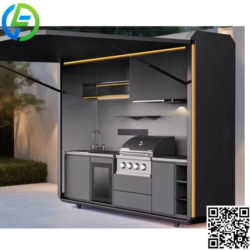 Customized Hot Selling Multi-Functional Outdoor Mobile Kitchen Movable Kitchen Easy Install With Combined Sink and Fridge