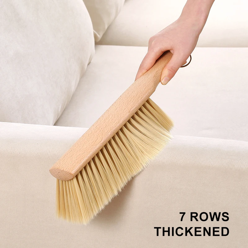 Wooden Bed Cleaning Brush Soft Elastic Fur Long Handle Duster Seven Rows Thickened Dust Brush Hand Broom Soft Anti-static Brush