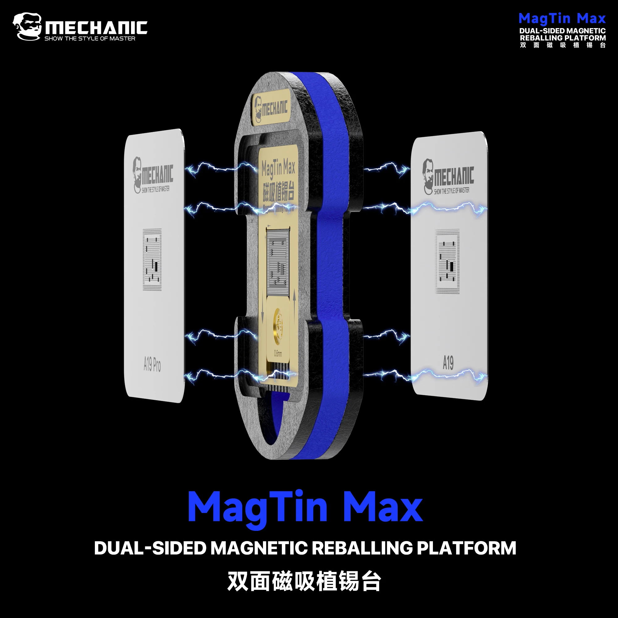 MECHANIC OFFICIAL MagTin Max Magnetic Dual-Sided Reballing Platform Set iPhone CPU Snapdragon HiSilicon Series 75PCS Stencil Set