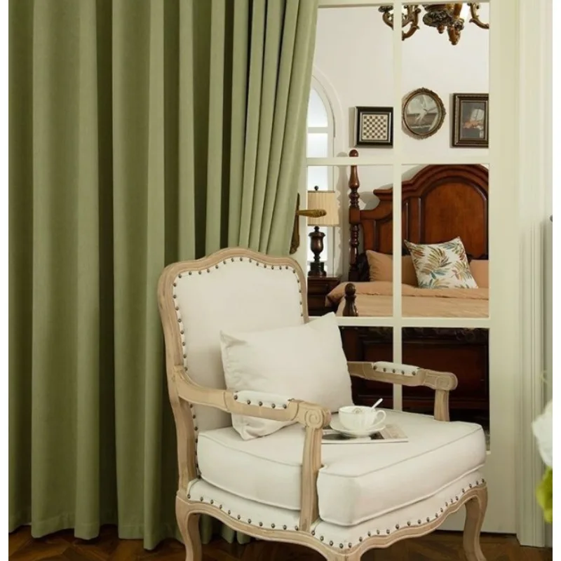 Modern and Simple New Green Herringbone Chenille Thickened Blackout Curtains Living Room Bedroom Balcony Curtains