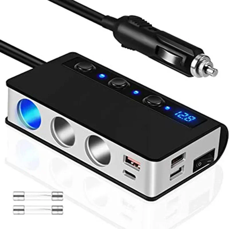 

Автомобильный разветвитель, 4-портовое автомобильное зарядное устройство USB, разветвитель прикуривателя Quick Charge 3.0, 3 розетки 12 В/24 В 180 Вт ВКЛ - ВЫКЛ. Питание постоянного тока