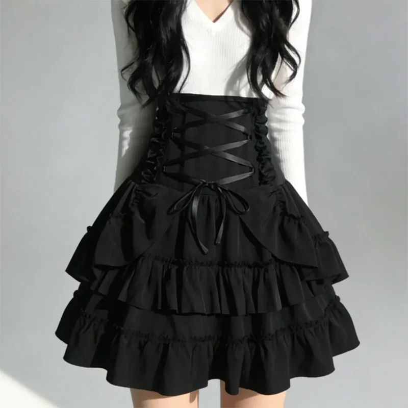 

Новая готическая мини-юбка в темном стиле ретро с высокой талией, юбка-кейк в средневековом стиле для женщин, винтажная юбка с высокой талией, юбка-полусолнце