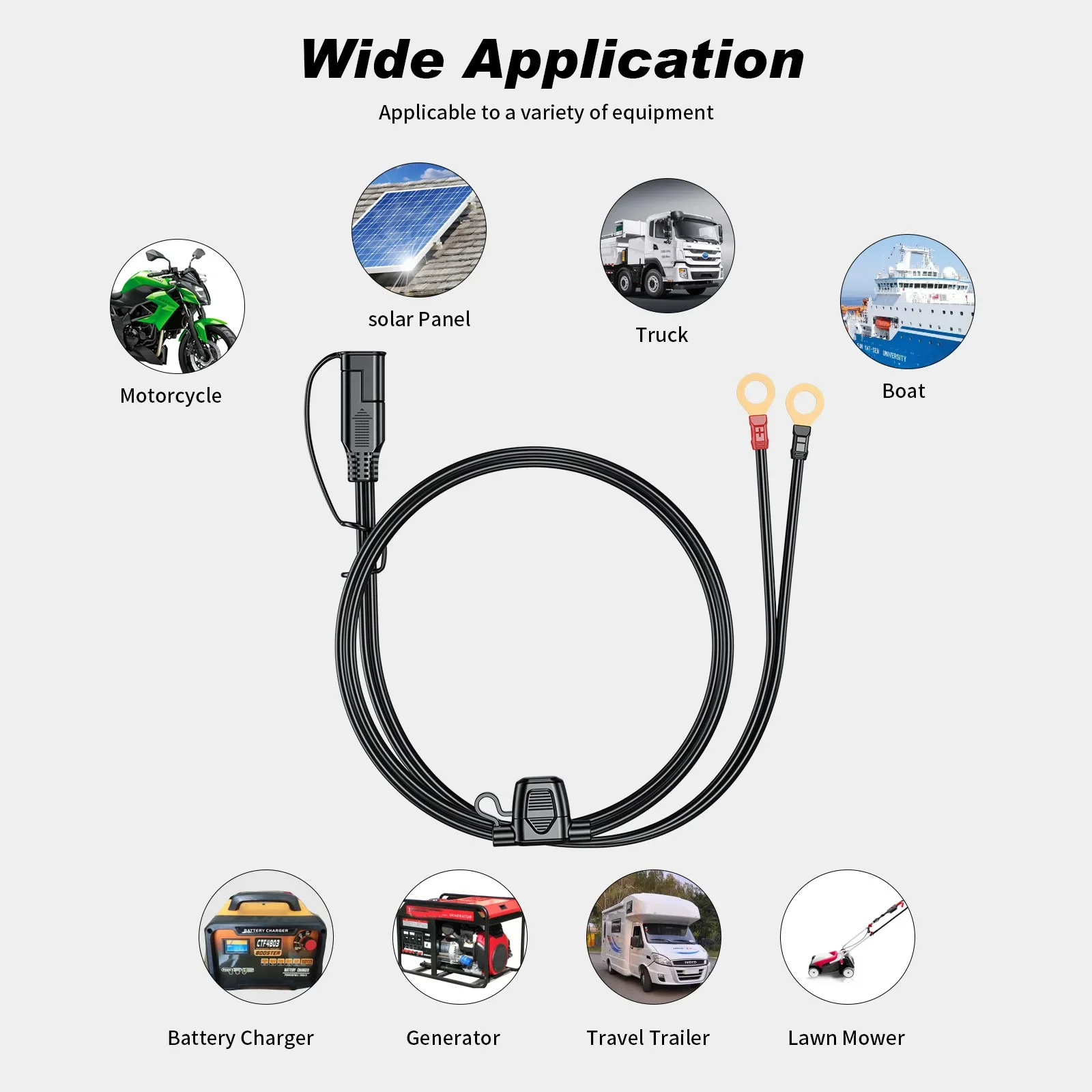 60cm SAE Extension Cable Adapter SAE to O Ring Terminal Harness Quick Disconnect 10A Fuse for Tractor Motorcycle Trucks Cars RV