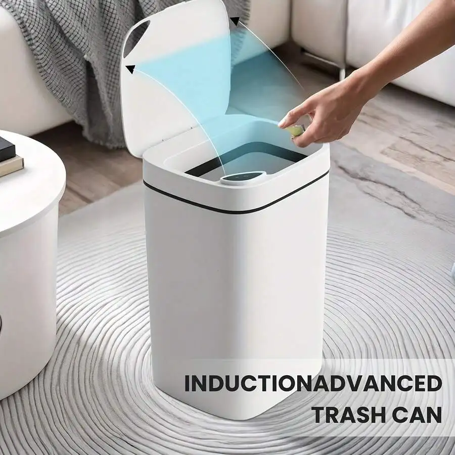 

Smart Induction Trash Can Touch-Free Automatic Lid Odor Lock Silent Close For Kitchen Bathroom Living Room
