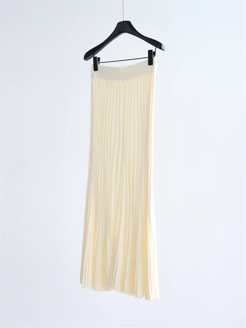 

Heavy Workmanship Fine Pleated Wool Blend Knit Skirt Women Winter Loose Long Maxi Dress Slim Fit