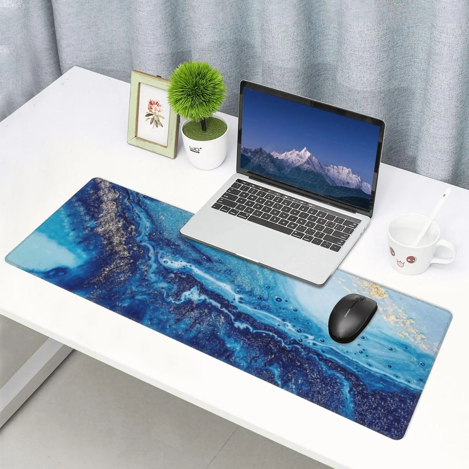Navy Blue and Gold Modern Abstract Marble-style Mouse Pad, Keyboard Mouse Mat, Suitable As A Gaming Desk Mat for Computer Desks.