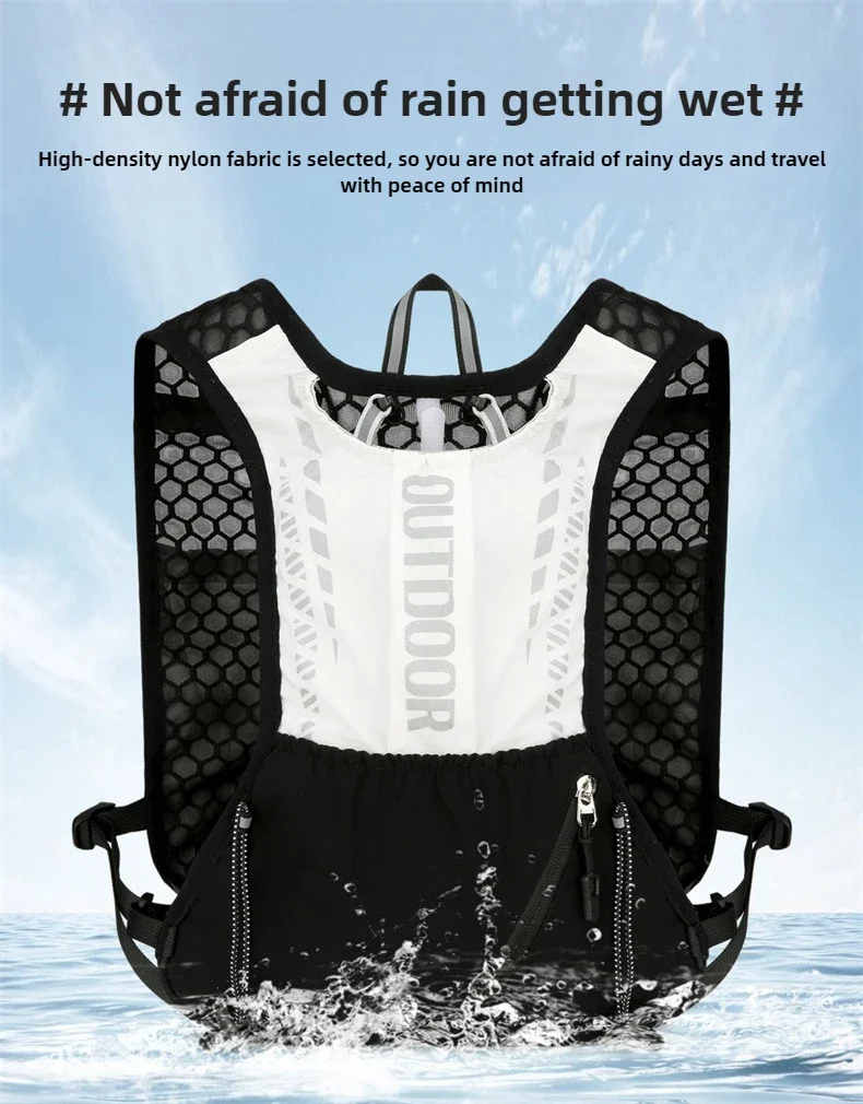 Reflektierende Laufweste mit Trinkflaschenhalterung, Fahrradrucksack für Outdoor-Sportarten wie Klettern, Wandern, MTB und Rennrad – Verstellbare Westentasche – Detail 3