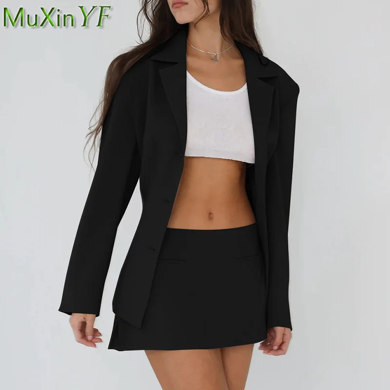 

Women's Spring Autumn Long Sleeve Blazers Back Bowknot Europe and America Sexy Wrap Hips Mini Skirts Office Lady Work Clothing