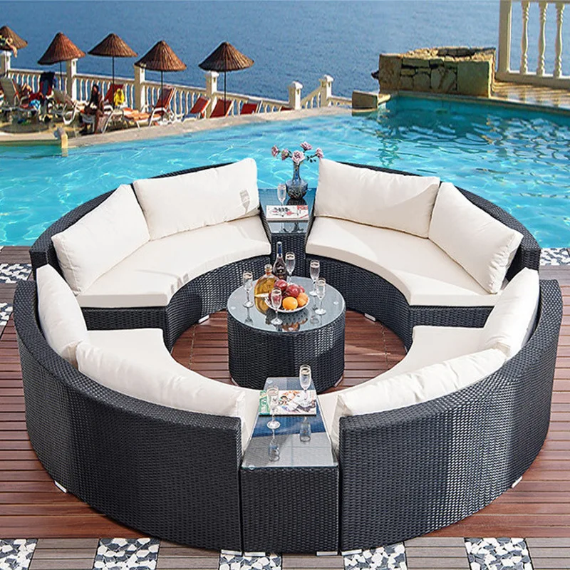 Round rattan sofa Outdoor rattan art sofa Semicircular sofa Leisure rattan curved  Living room combination furniture