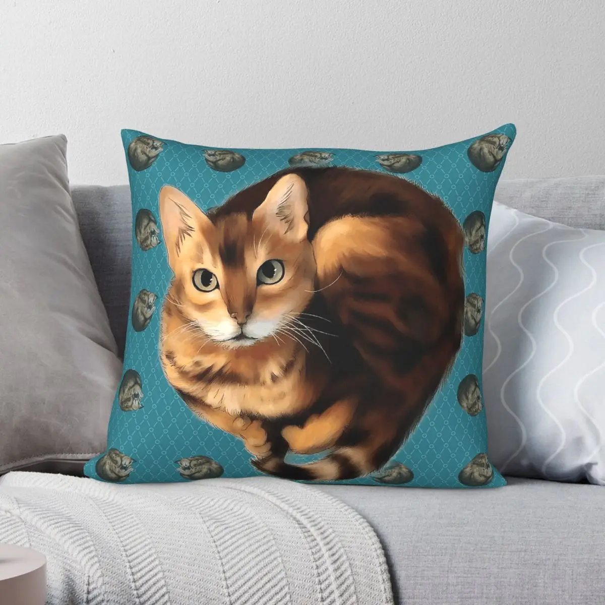 Cat Portrait Meow Square Pillowcase Polyester Linen Velvet Creative Zip Decor Home Cushion Cover Wholesale 45x45