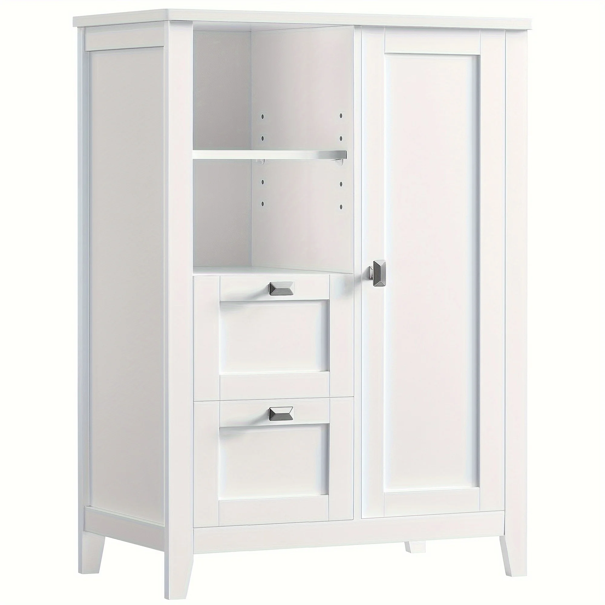 Spacious Bathroom Storage Cabinet - 2 Drawers, Adjustable Shelves, Open Compartment, Freestanding Design - 11.8 x 21.7 x 31.5 In