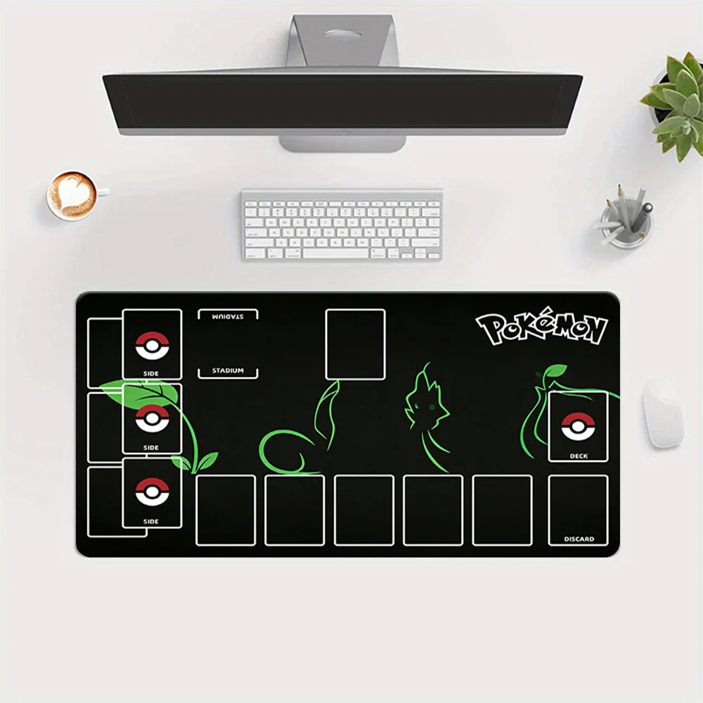 

Pokemon TCG Playmat with Neon Grass Type Pokemon Line Art Design, Large Trading Card Game Mat with Zones, Extended Desk Mouse Pa