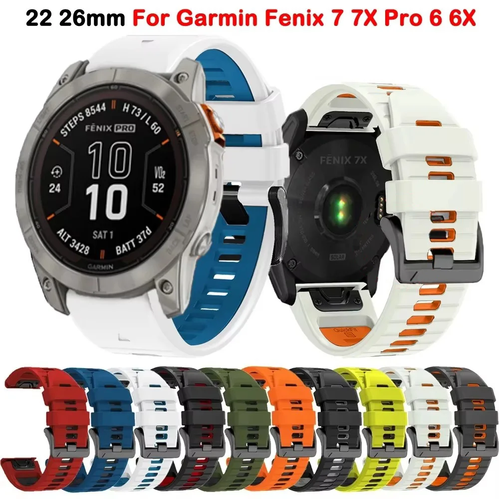 22 26MM Silicone Watchband Strap For Garmin Fenix 7/7Pro/7X/6X/6 Pro/5X/5 Plus/Epix/8 8X E 965 WristStrap Replaceable Bracelet