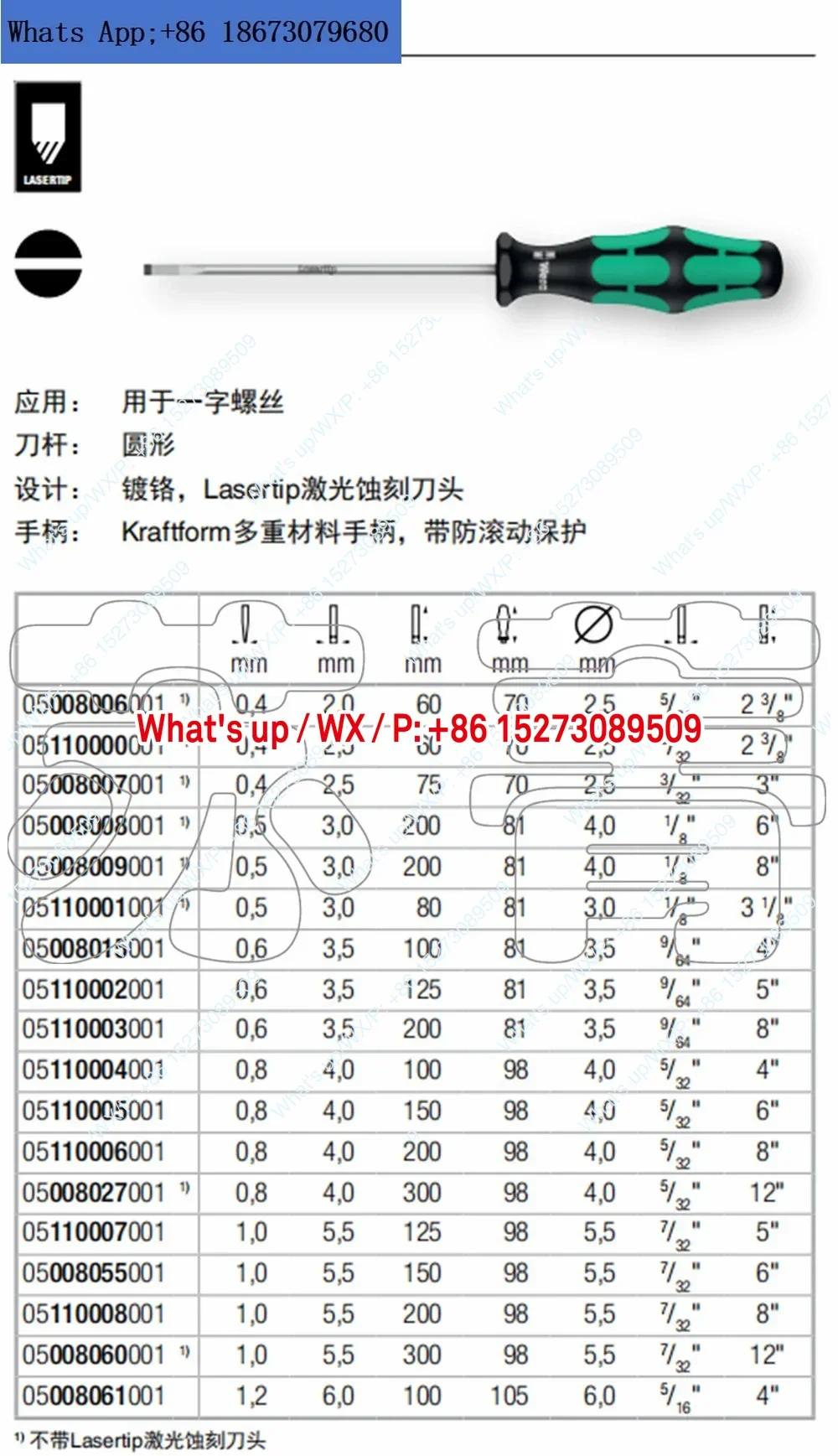 German  Vera 335 slot screwdriver for Phoenix terminal blocks 2/2.5/3.0/3.5/4mm