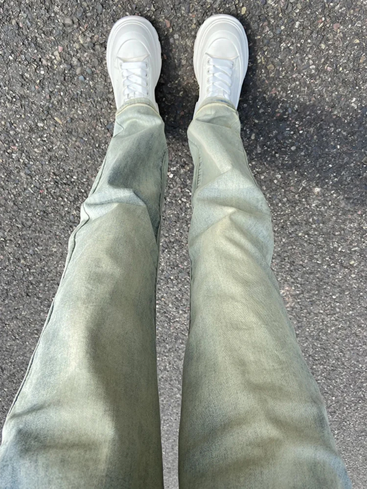 

Американские ретро-джинсы цвета муд-кор (грязно-коричневый) для мужчин, зауженные, прямого кроя, молодежные, трендовые, из хлопка и полиэстера, стрейч-деним