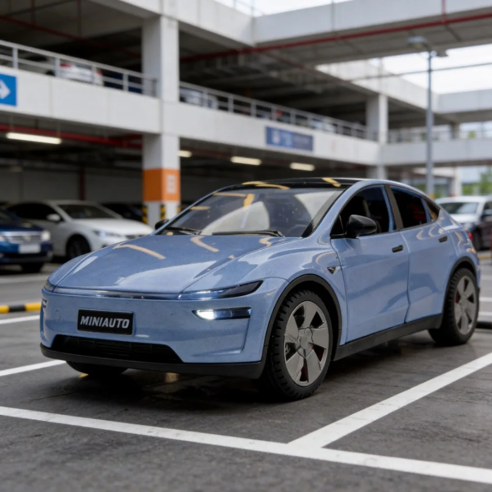 

Модель автомобиля Tesla Model Y из литого сплава, масштаб 1:24, с функцией отката, светом и звуком, настольное украшение, детская игрушка и подарок на день рождения для парня