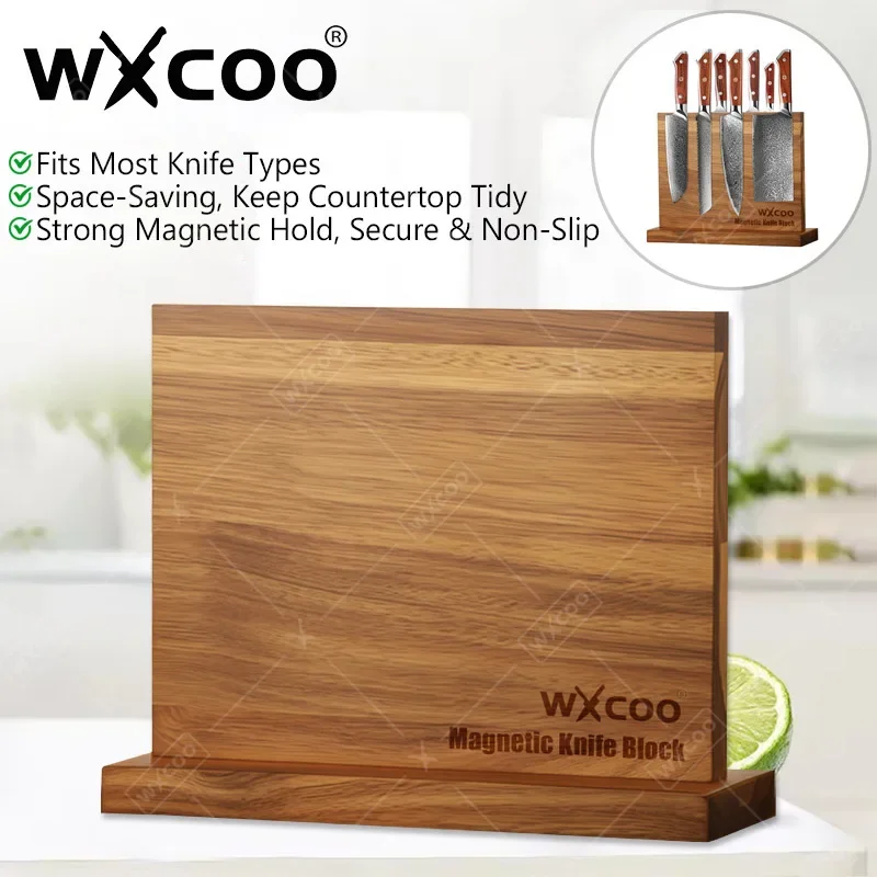 

WXCOO деревянный магнитный блок ножей, двусторонняя сильная магнитная фиксация, кухонный нож, универсальный кронштейн, держатель кухонного ножа для хранения