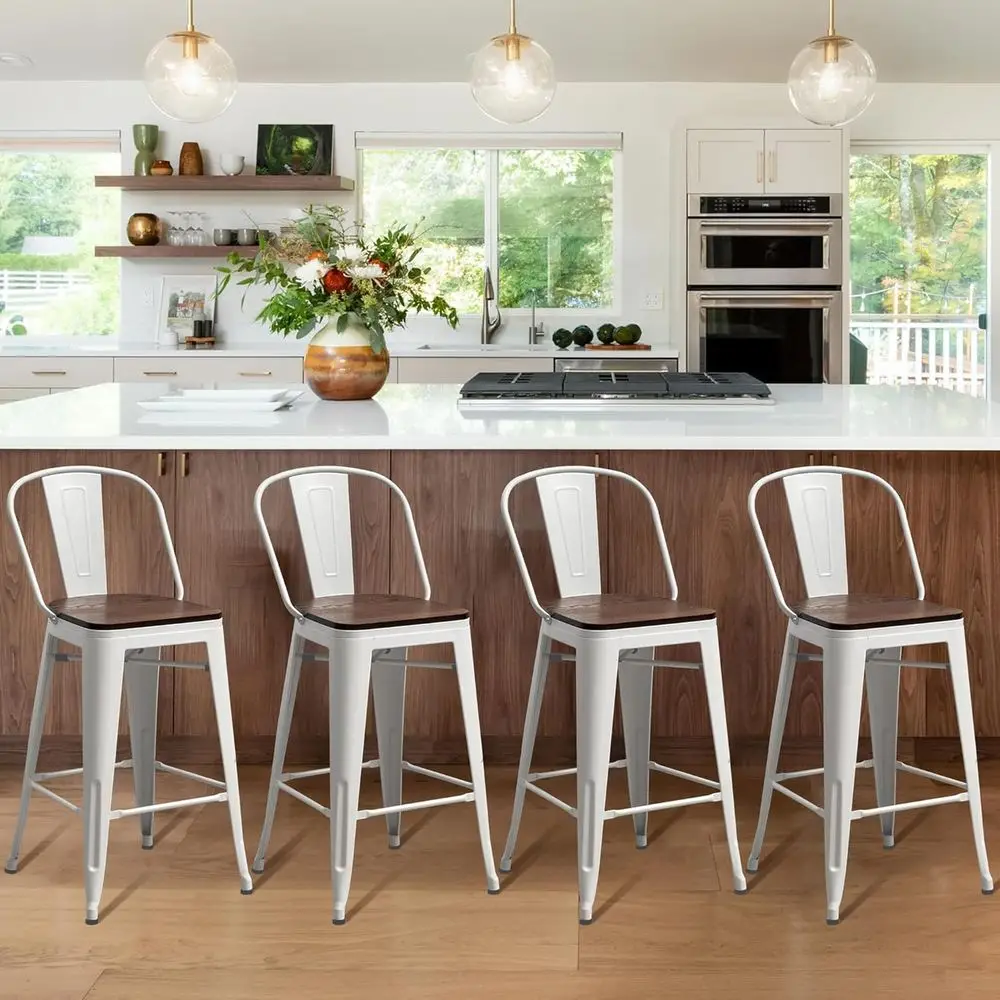 Metal Bar Stools Set o 4,24 inch Barstools Counter Height Bar Stool with Back armhouse Bar Stools with Larger seat High Back Kit - view 4