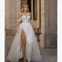 Off The Shoulder Women Wedding Dresses New Sexy Sleeveless Princess Bridal Gowns Gorgeous High Fork Beach Vestidos De Novia 2024